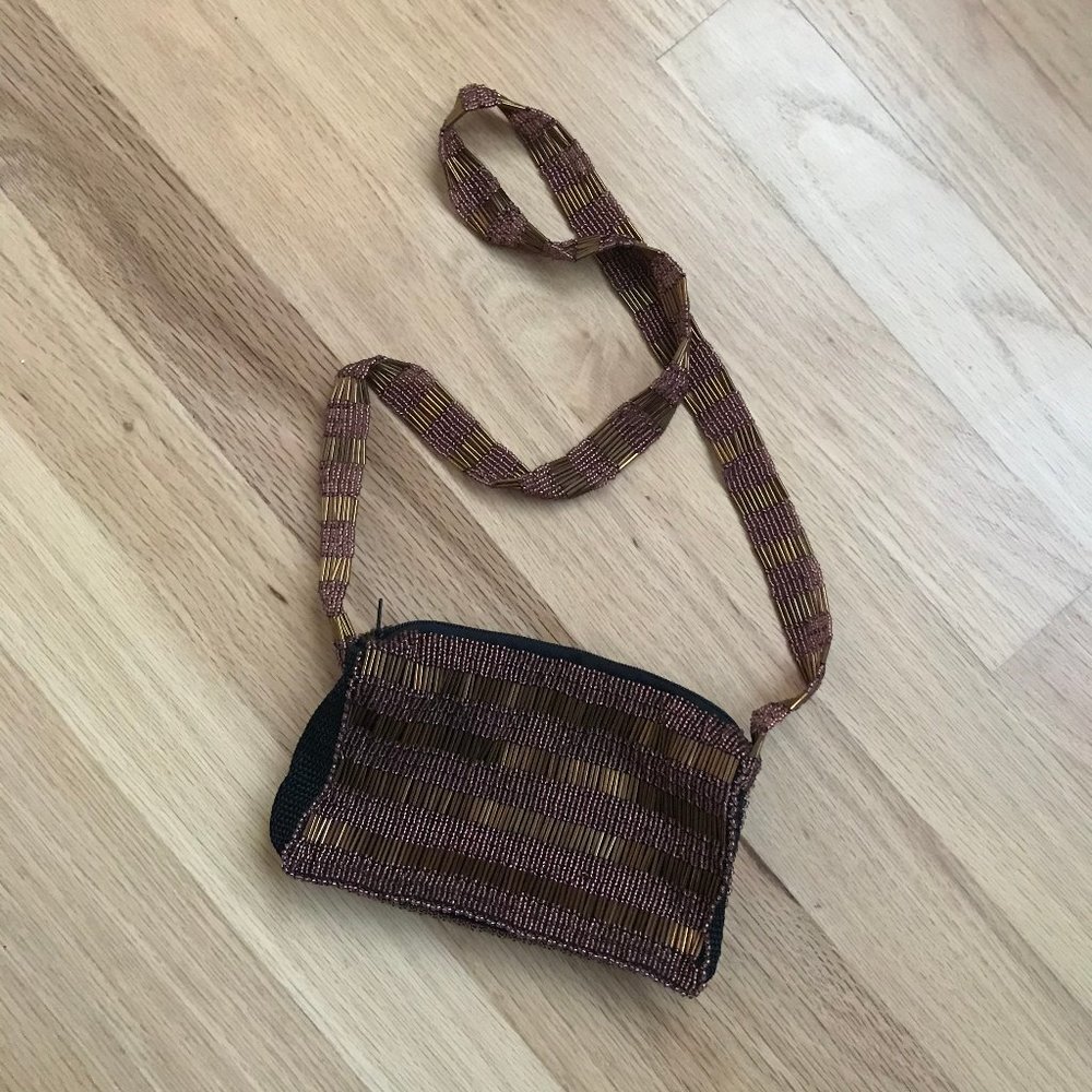 VINTAGE Beaded Evening Bag Brown Bronze | 7x4x1.5"